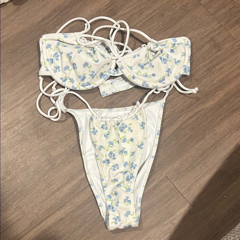 PacSun White and Blue Floral Bikini